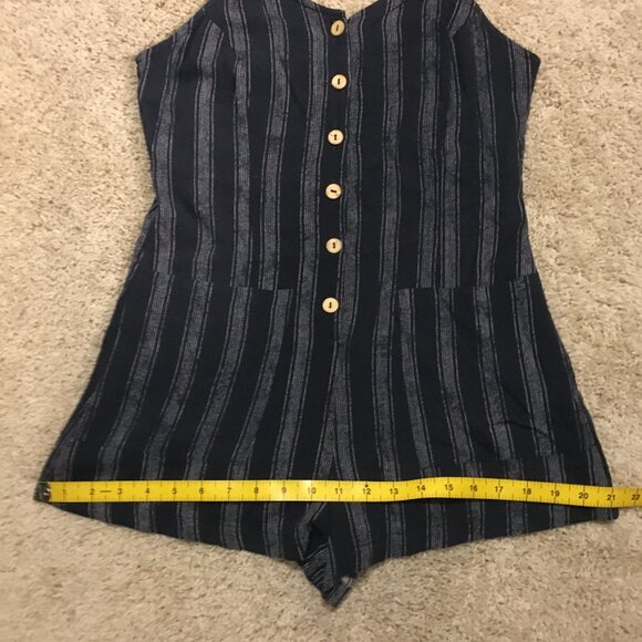 ILLA ILLA Strappy Button Down Rayon Engineer Striped Romper - Picture 12 of 15